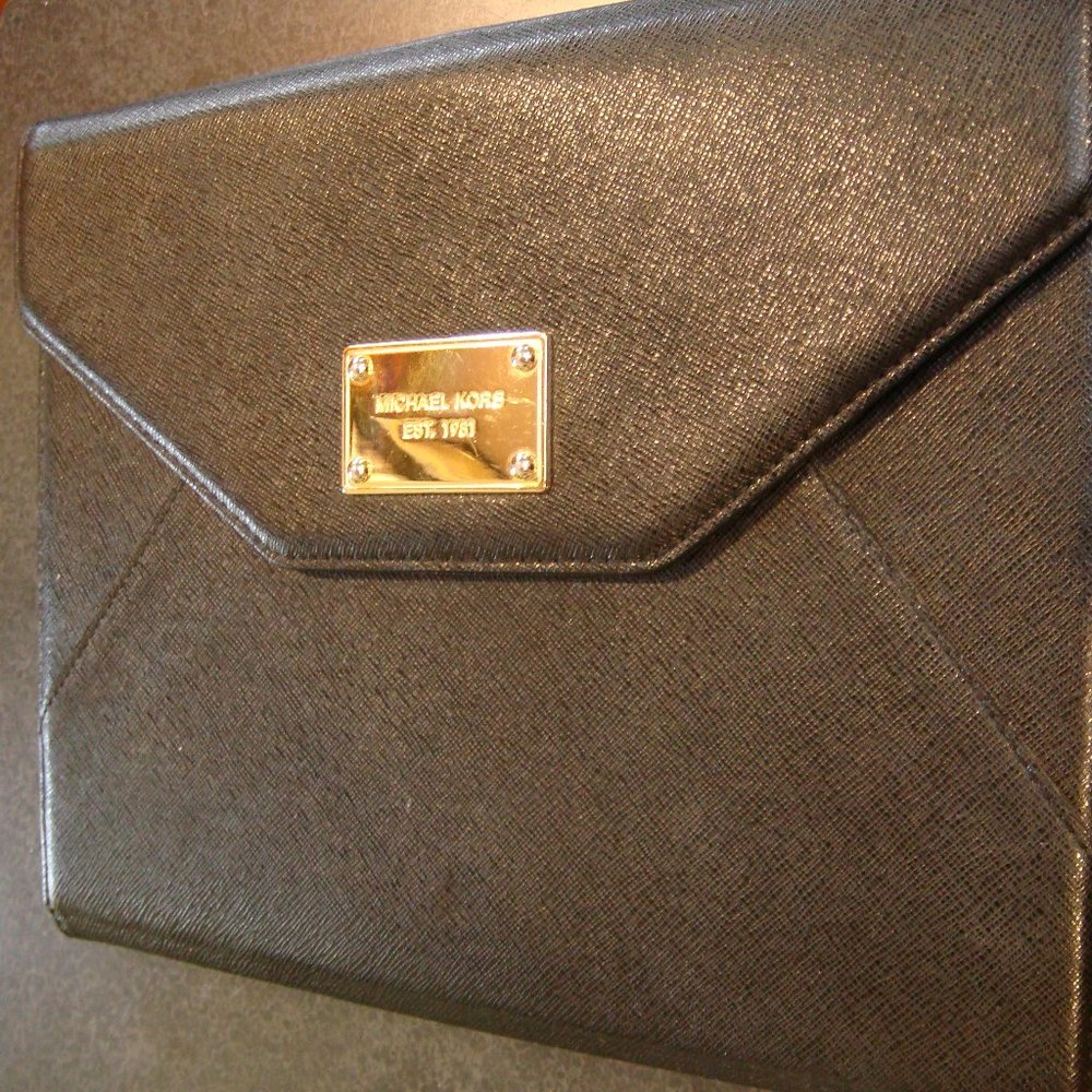 Michael Kors Black Leather Clutch Fits Apple iPad Air